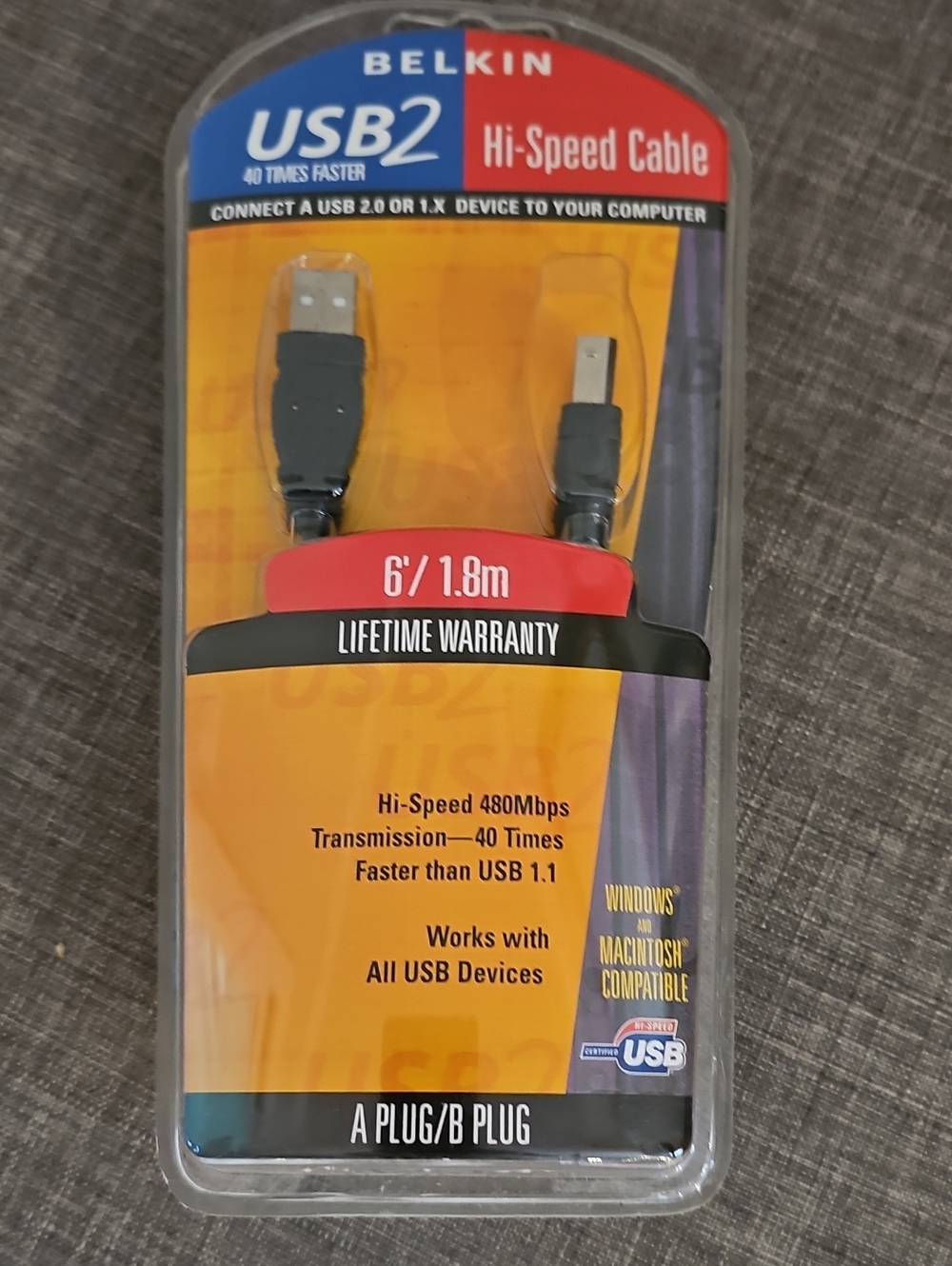 Belkin USB2 Hi-Speed Cable Black and Yellow Retail Pack